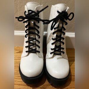 Stylish White Lace-Up Combat Boots